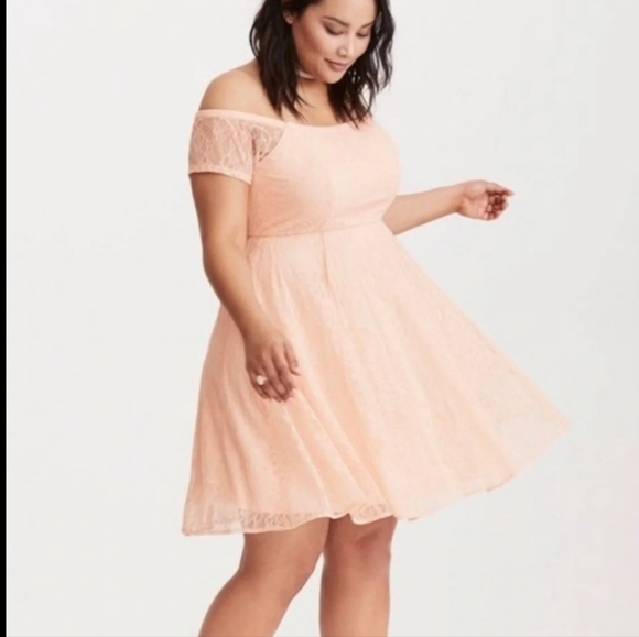 Torrid Blush Lace Off Shoulder Lined Cocktail Party Dress - Picture 2 of 12